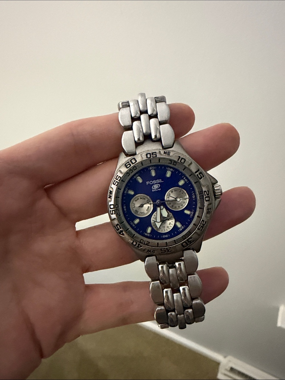 Fossil Silver Stainless Steel Watch with Blue Dial